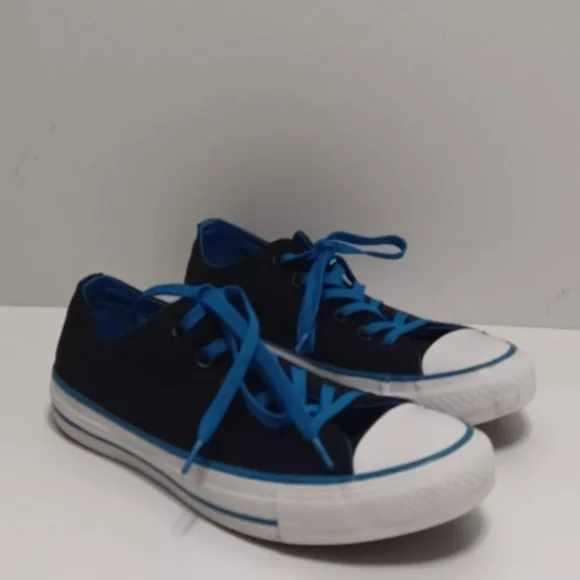 CONVERSE All Star Low Ox Black Blue White Canvas Shoes Men 6 Woman's 8 Sneakers - Picture 2 of 7
